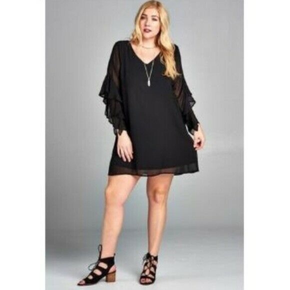 Tua Dresses & Skirts - NWOT PLUS Size Ruffle Sleeve Chiffon Overlay Dress